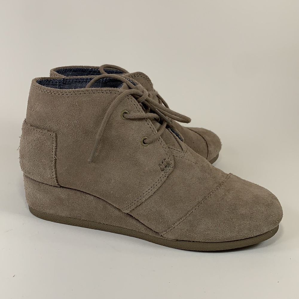 TOMS Desert Wedge Ankle Booties, Suede, Beige/ Tuape, Size: Youth 4